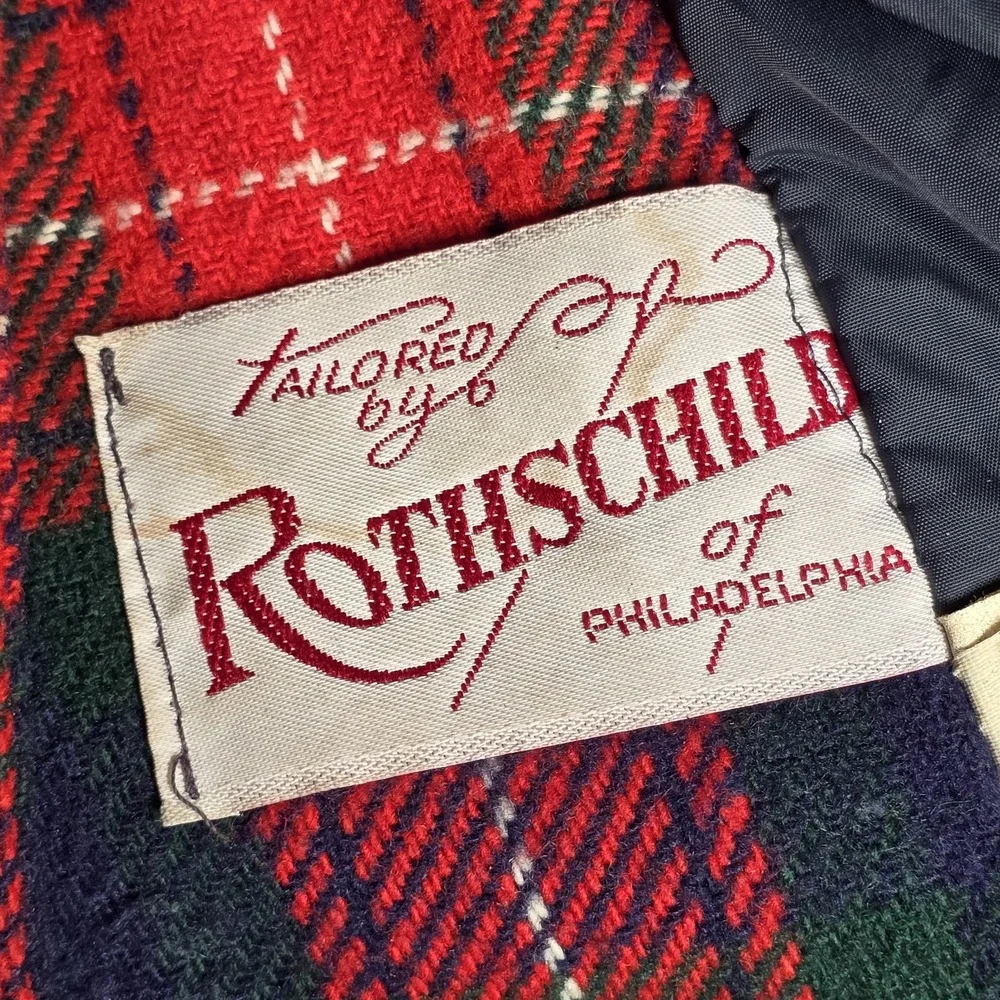 Rothschild Of Philadelphia Vintage Girls Coat Red Black Wool Plaid Velvet Trim 4